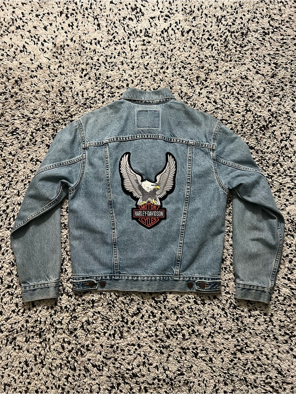 Levi’s Harley Davidson Patch Denim Trucker Jacket Light Blue 70507 Men’s Small